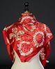 Vintage Chanel Silk Scarf, with pearl and gold necklace decoration on a red background, with hand rolled edges, made in Italy, H.- 34 in., W.- 34 in.