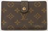 Louis Vuitton Brown French Purse, the coated monogram canvas with a golden brass accent snap, opening to card holder and three bill holders, with a si