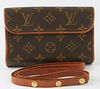 Louis Vuitton Brown Florentine Belt Bag, the coated monogram canvas with golden brass accents, adjustable vachetta leather strap with five adjustable 