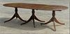 MAHOGANY 3 PEDESTAL DINING TABLE W/ 2 LEAVES