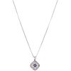 CHOKER AND PENDANT WITH SAPPHIRES AND DIAMONDS IN 14K WHITE GOLD Round cut sapphires ~0.20 ct and brilliant cut diamonds | GARGANTILLA Y PENDIENTE CON