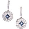 PAIR OF EARRINGS WITH SAPPHIRES AND DIAMONDS IN 14K WHITE GOLD Round cut sapphires ~0.40 ct and brilliant cut diamonds ~0.80 ct | PAR DE ARETES CON ZA