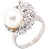 RING WITH CULTURED PEARL AND DIAMONDS IN 14K WHITE GOLD 1 Cream-colored pearl and 8x8 cut diamonds ~0.32 ct. Size: 5 ¾ | ANILLO CON PERLA CULTIVADA Y 