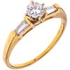 RING WITH DIAMONDS IN 18K YELLOW GOLD 1 brilliant cut diamond ~0.32ct Clarity:VS2-SI1, Trapezoid baguette cut diamonds | ANILLO CON DIAMANTES EN ORO A