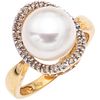 RING WITH CULTURED PEARL AND DIAMONDS IN 14K YELLOW GOLD 1 Cream-colored pearl, 8x8 cut diamonds ~0.10 ct. Size: 7 ½ | ANILLO CON PERLA CULTIVADA Y DI