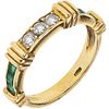 RING WITH EMERALDS AND DIAMONDS IN 18K YELLOW GOLD Square cut emeralds ~0.30 ct, Brilliant cut diamonds. Size: 6 ½ | ANILLO CON ESMERALDAS Y DIAMANTES
