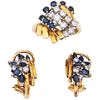 SET OF RING AND PAIR OF EARRINGS WITH SAPPHIRES AND DIAMONDS IN 18K YELLOW GOLD Different cut sapphires, Brilliant cut diamonds | JUEGO DE ANILLO Y PA