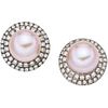 PAIR OF STUD EARRINGS WITH CULTURED PEARLS AND DIAMONDS IN 18K WHITE GOLD Two pink pearls, Brilliant cut diamonds ~0.70 ct | PAR DE BROQUELES CON PERL