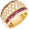 RING WITH RUBIES AND DIAMONDS IN 18K YELLOW GOLD Square cut rubies ~1.80 ct, Brilliant cut diamonds ~1.0 ct. Size: 6¾ | ANILLO CON RUBÍES Y DIAMANTES 