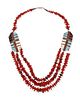 A Santo Domingo Pueblo coral and inlaid necklace