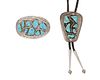 An Effie Calavaza Zuni silver and turquoise bolo and buckle set