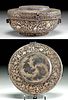 16th C. Tibetan Iron Lidded Bowl w/ Silver Inlay