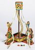 Lithographed paper on wood maypole marble toy