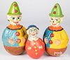 Three composition Rolly Dolly roly poly clowns