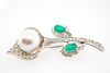 14k Emerald, Diamond and Pearl Brooch