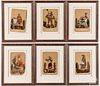 Set of six feather painted prints, late 19th c.