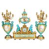 19th Cent. French Ormolu-Mounted Sevres Turquoise Porcelain Clock Set
