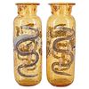 Pair of Moser Glass Amber-colored Vases
