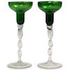 Green & Clear Glass Candle Holders