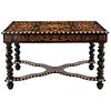TABLE FRANCE, Ca. 1900 Made of ebonized wood, decorated with marquetry and bone applications 29.9 x 51.1 x 30.3"  (76 x 130 x 77 cm) | MESA FRANCIA, C