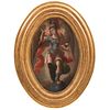SAN MIGUEL ARCÁNGEL 18TH CENTURY Oil on canvas Conservation details 32.6 x 21.2" (83 x 54 cm) | SAN MIGUEL ARCÁNGEL Siglo XVIII Óleo sobre tela  Detal