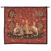 LA DAMA Y EL UNICORNIO:EL GUSTO EUROPA, 18TH CENTURY, Made of wool, silk thread and cotton Includes gold metal bar 66.5 x 75.5" (169 x 192 cm) | LA DA