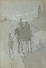 THEODORE ROBINSON, (American, 1852-1896), Figures on Horseback, watercolor on paper, sight: 11 1/4 x 7 1/2 in., frame: 16 3/4 x 12 3/4 in.