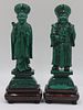 Pair of Signed Asian Carved Malachite Figures.