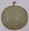 JEWELRY. 14kt Gold Mounted Jade Pendant of a Foo