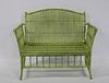 Vintage Green Painted Bamboo Settee