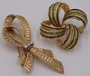 JEWELRY. 18kt and 14kt Gold Ribbon Brooches.