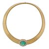 18k Gold Emerald Diamond Tubogas Necklace