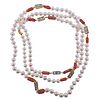 14k Gold Coral Pearl Station Long Necklace