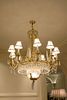 Chandelier 10 arm polished brass w/crystals and shades