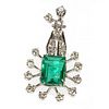 Emerald, diamond and 18k white gold pendant