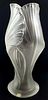 A French LALIQUE Art Glass Crystal Iris Vase, Signed
