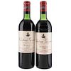 Château Giscours. 1965 harvest. Grand Vin. Grand Cru Classé. Levels: one at the upper shoulder and one at the top shoulder. Pieces 2. | Château Giscou