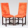 Pair of Continental Baroque Style Stained Wood Side Chairs