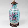 Chinese Turquoise Ground Porcelain Baluster Vase Mounted as a Lamp