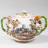 Continental Porcelain Flower Encrusted Topographical Vessel and Cover
