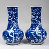 Pair of Large Chinese Blue and White Porcelain Bottle Vases