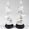Pair of White Glazed Chinese Figures of Guanyin