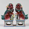Pair of Chinese Famille Rose Porcelain Figures of Buddhistic Lions