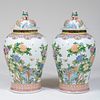 Pair of Chinese Famille Rose Porcelain Temple Jars and Covers, of Recent Manufacture
