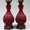 Pair of Chinese Cinnabar Style Composite Lamps