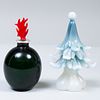 Venini Green Glass Perfume Bottle and an Archimede Seguso Glass Model of a Christmas Tree