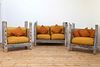 A limed oak sofa suite,
