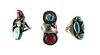 (3) Native American Sterling Turquoise Coral Rings