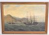 Oil on Canvas Seascape with Two Ships