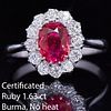 CERTIFICATED 1.63 CT. RUBY AND DIAMOND CLUSTER RING